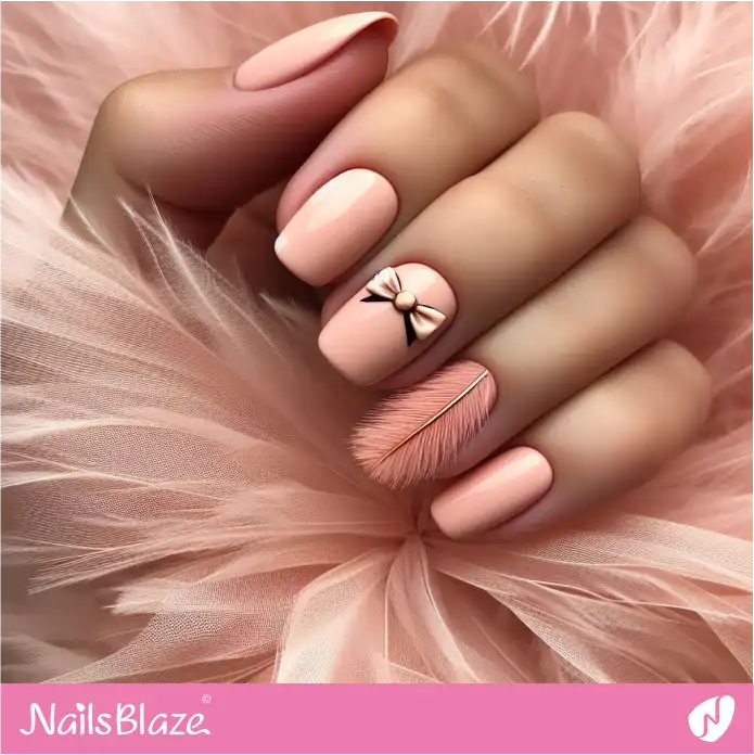 Peach Fuzz Nails Bow and Feather Design | Color of the Year 2024 - NB1947